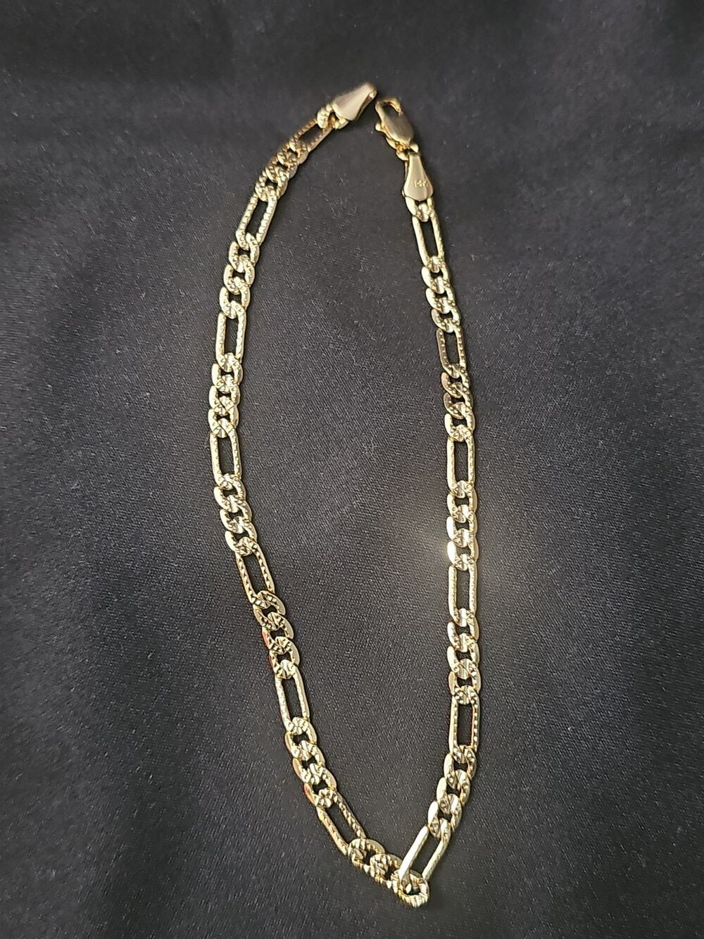 10in 14k Gold-Plated brass-3.9mm tight frosted Figaro ANKLET/Bracelet